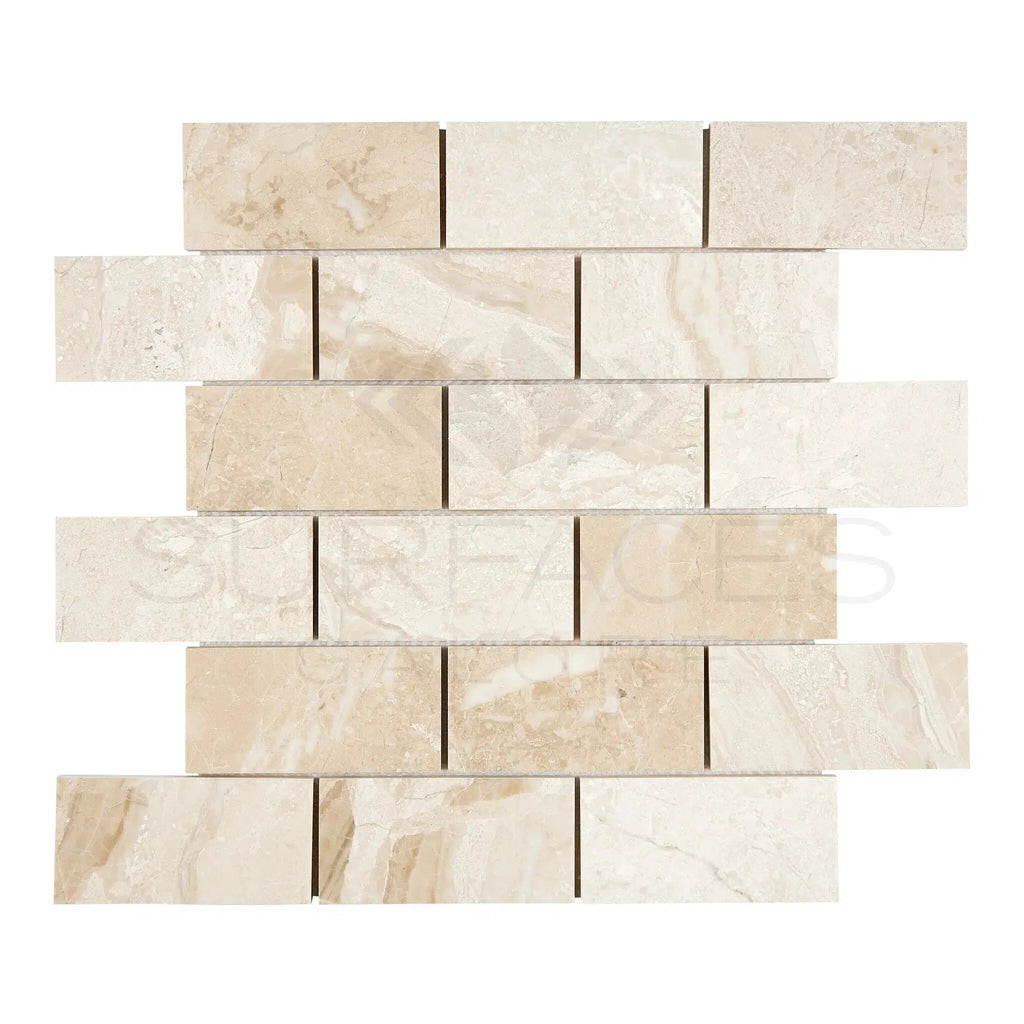 Diano Royal (Queen Beige) Marble 2X4 Brick Mosaic Polished