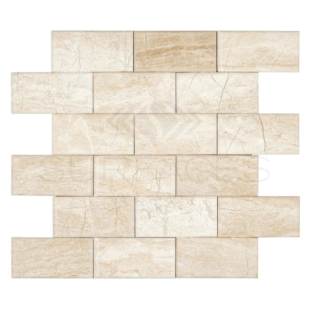 Diano Royal (Queen Beige) Marble 2X4 Pillowed Brick Mosaic Polished