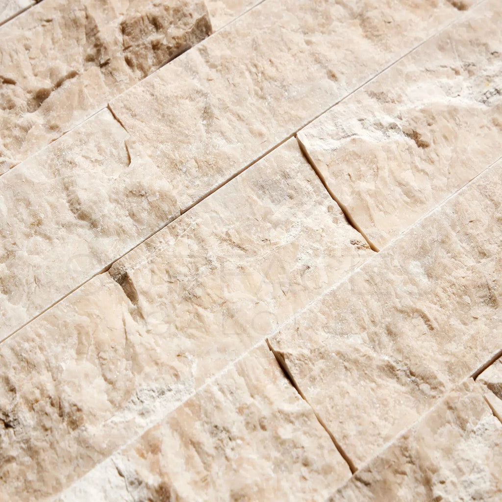 Diano Royal (Queen Beige) Marble 2X6 Brick Mosaic Split-Faced