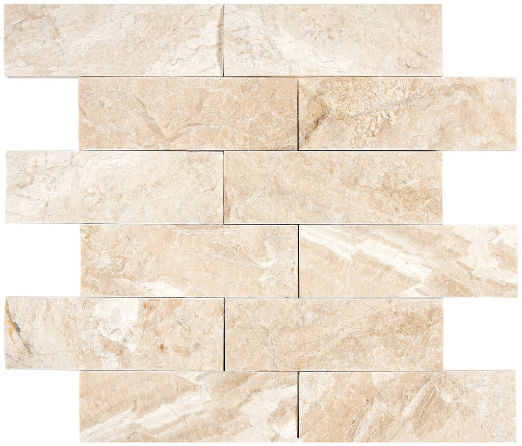 Diano Royal (Queen Beige) Marble 2X6 Brick Mosaic Split-Faced