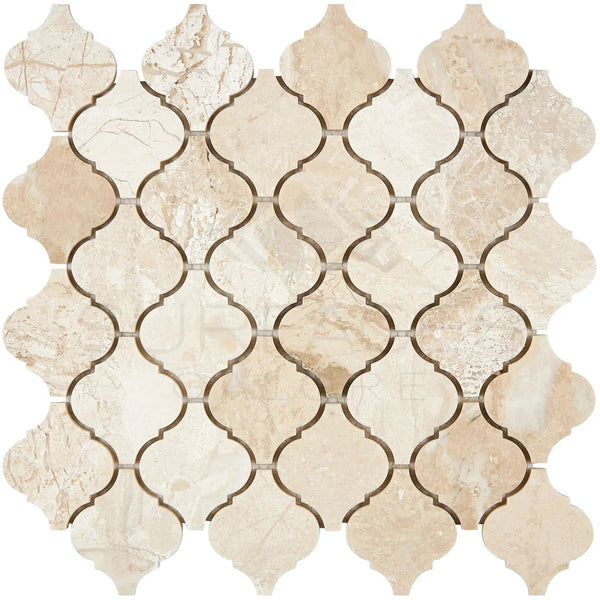 Diano Royal (Queen Beige) Marble 3 inch Lantern Mosaic (Arabesque/Moroccan/Baroque) Mosaic Polished - SurfacesGalore