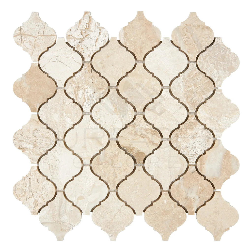 Diano Royal (Queen Beige) Marble 3 inch Lantern Mosaic (Arabesque/Moroccan/Baroque) Mosaic Polished - SurfacesGalore