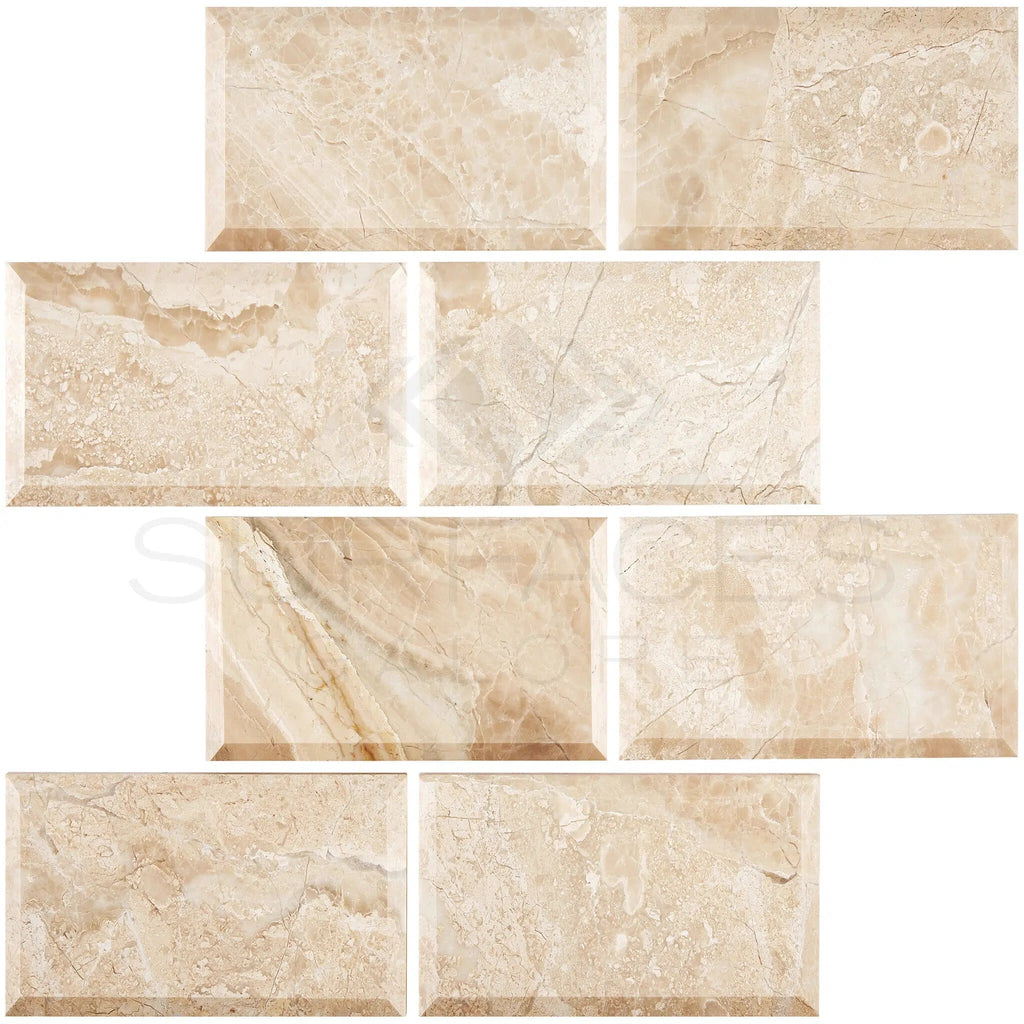 Diano Royal (Queen Beige) Marble 3X6 Deep - Beveled Tile Polished - Honed - SurfacesGalorePolished