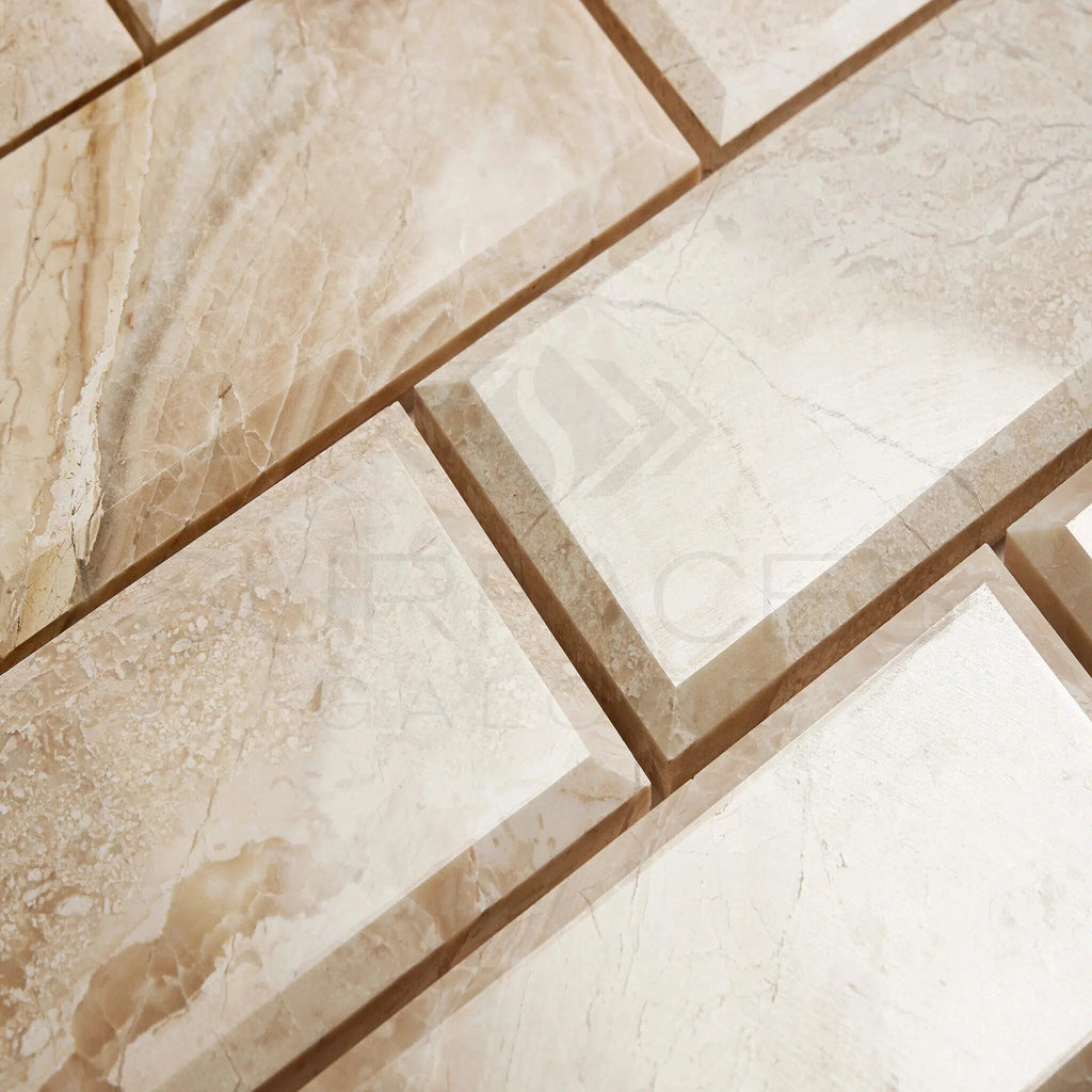 Diano Royal (Queen Beige) Marble 3X6 Deep - Beveled Tile Polished - Honed - SurfacesGalorePolished