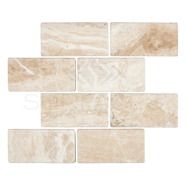 Diano Royal (Queen Beige) Marble 3X6 Tile Tumbled - SurfacesGalore