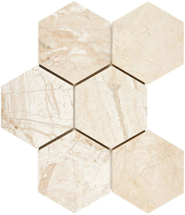 Diano Royal (Queen Beige) Marble 4" Hexagon Mosaic Polished