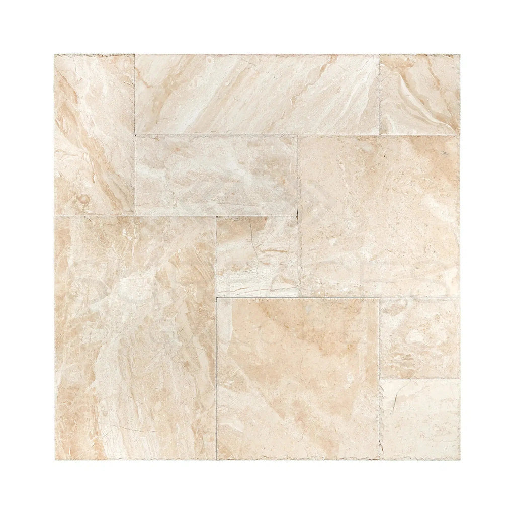 Diano Royal (Queen Beige) Marble 4 pcs Versailles Pattern/French Pattern Set Brushed and Chiseled