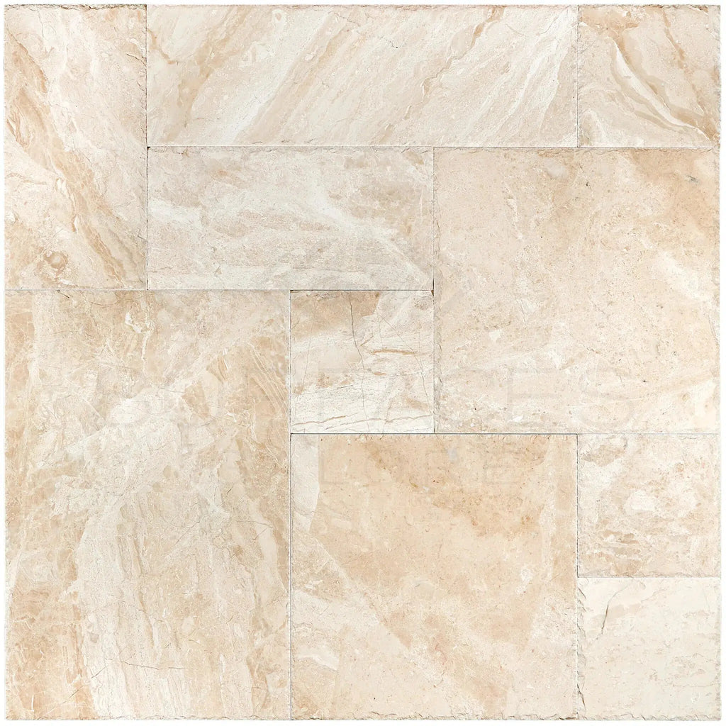 Diano Royal (Queen Beige) Marble 4 pcs Versailles Pattern/French Pattern Set Brushed and Chiseled