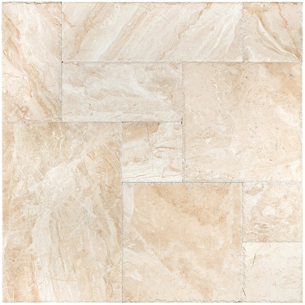 Diano Royal (Queen Beige) Marble 4 pcs Versailles Pattern/French Pattern Set Brushed and Chiseled