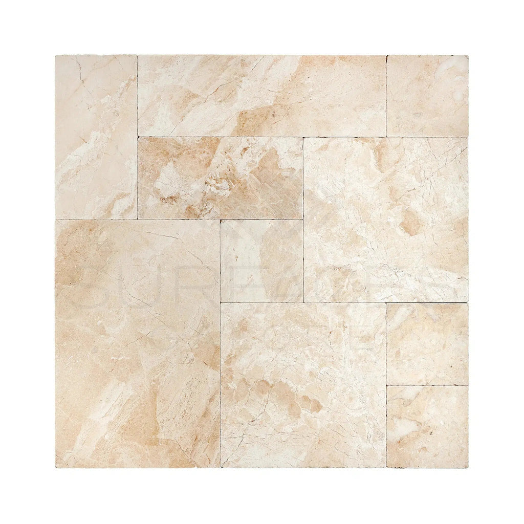 Diano Royal (Queen Beige) Marble 4 pcs Versailles Pattern/French Pattern Set Tumbled