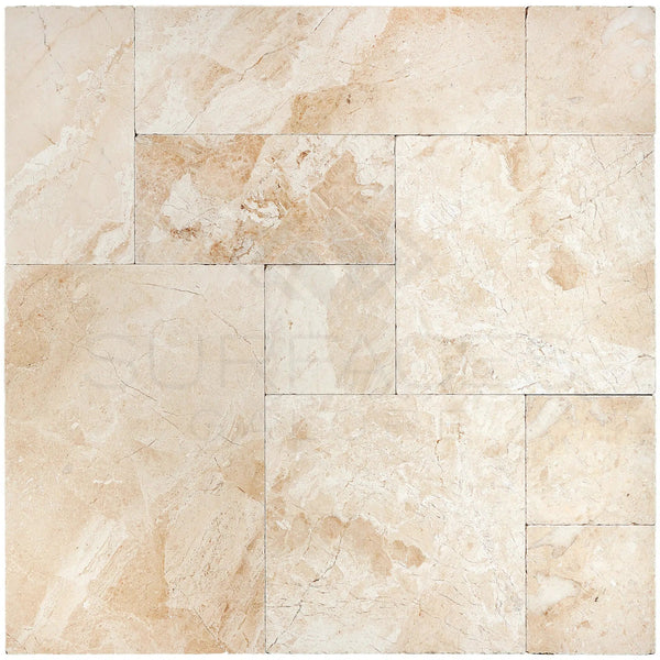 Diano Royal (Queen Beige) Marble 4 pcs Versailles Pattern/French Pattern Set Tumbled - SurfacesGalore