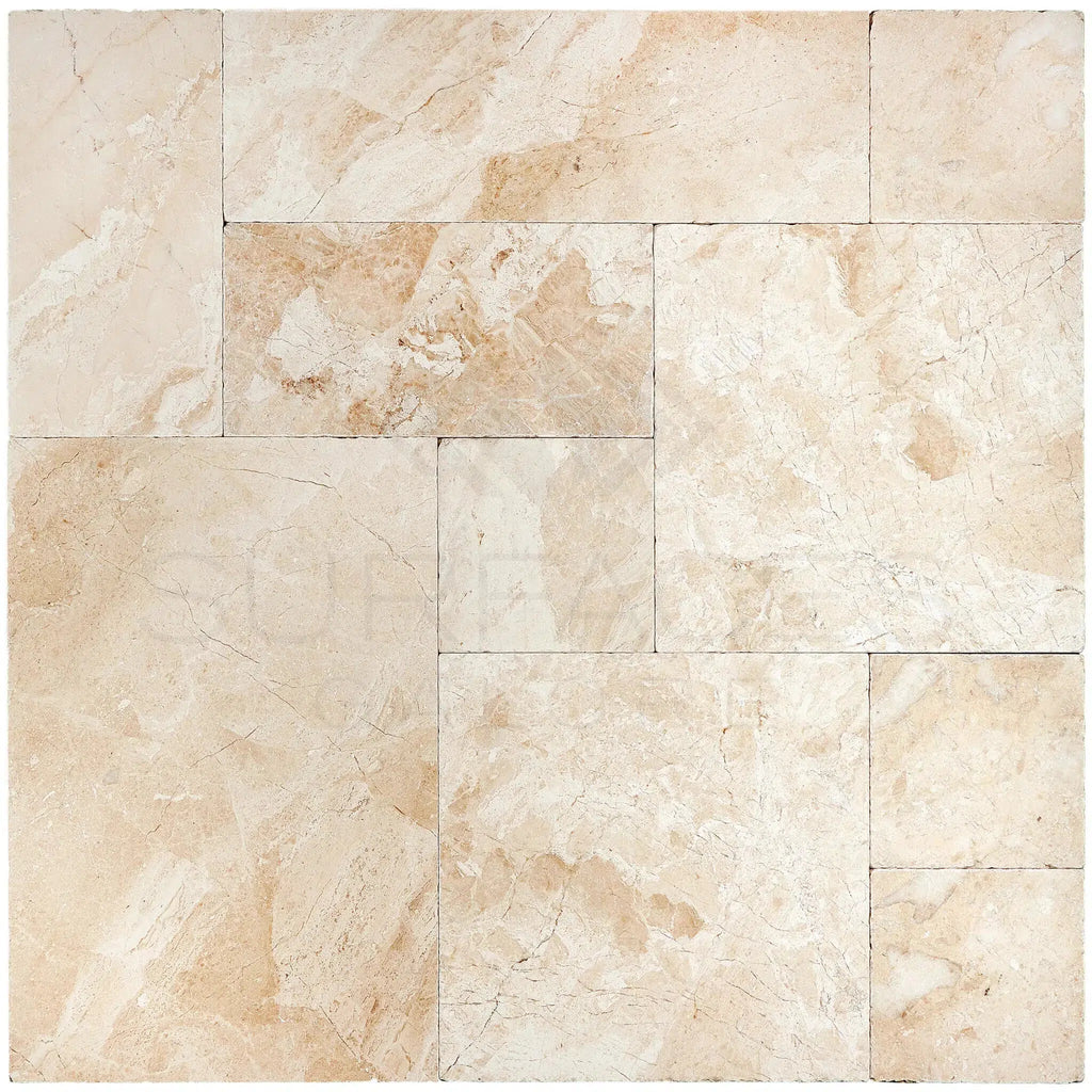 Diano Royal (Queen Beige) Marble 4 pcs Versailles Pattern/French Pattern Set Tumbled