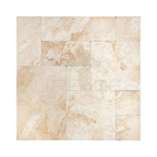 Diano Royal (Queen Beige) Marble 4 pcs Versailles Pattern/French Pattern Set Tumbled - SurfacesGalore