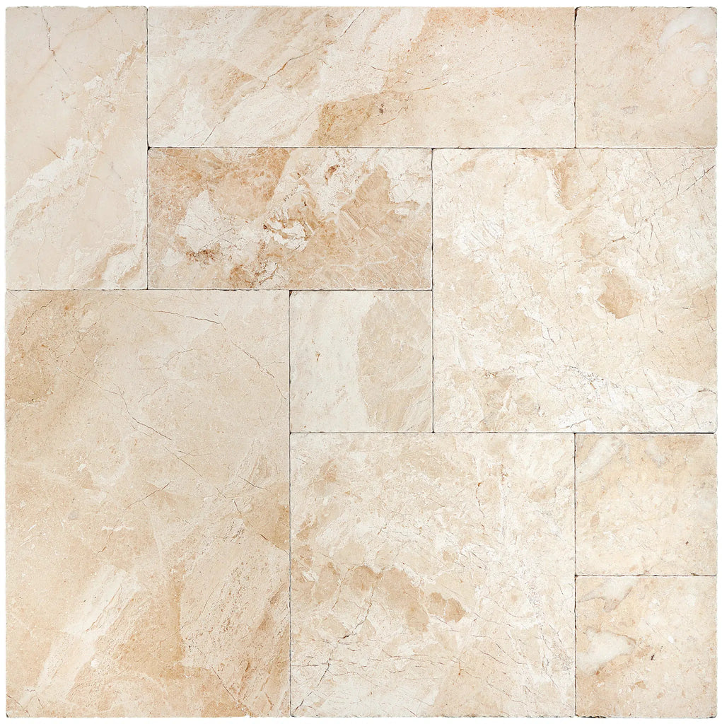 Diano Royal (Queen Beige) Marble 4 pcs Versailles Pattern/French Pattern Set Tumbled