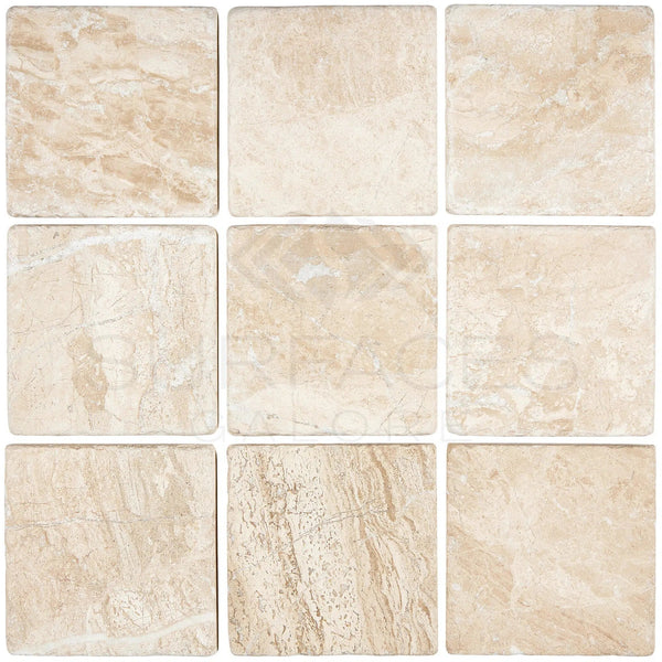 Diano Royal (Queen Beige) Marble 4X4 Tile Tumbled - SurfacesGalore