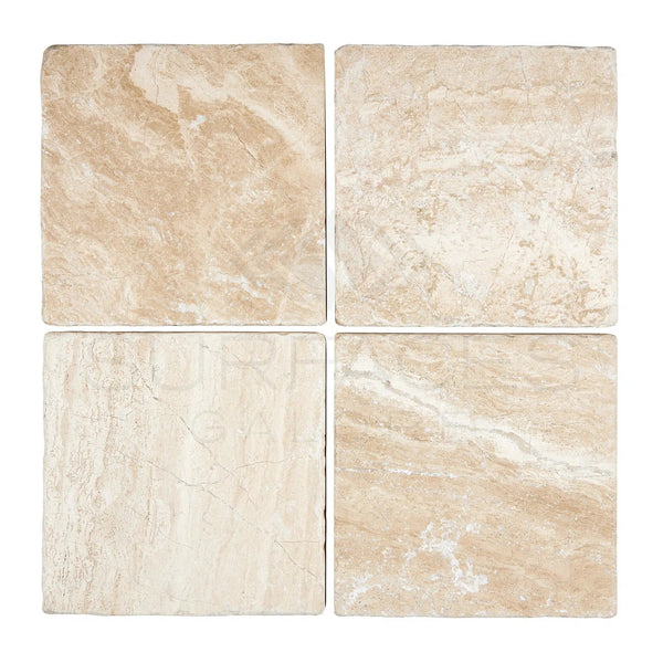 Diano Royal (Queen Beige) Marble 6X6 Tile Tumbled - SurfacesGalore