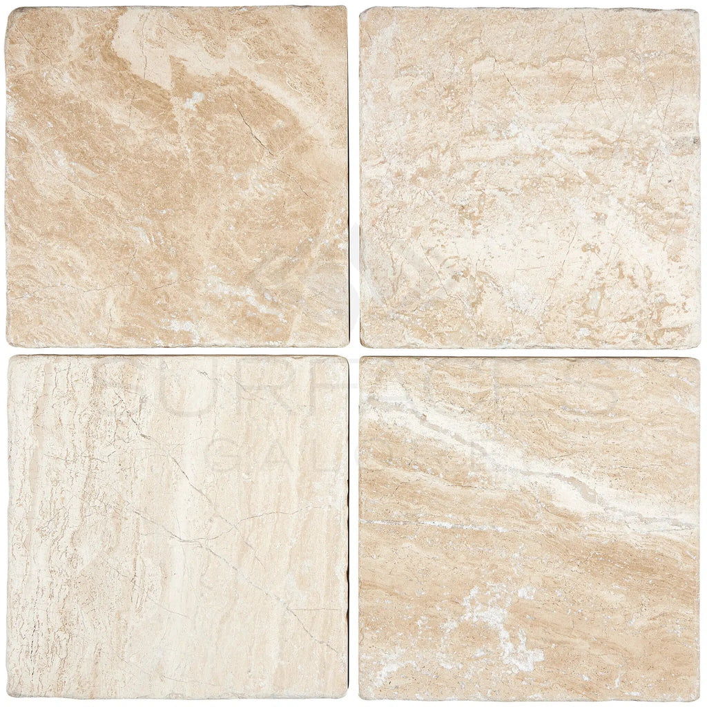 Diano Royal (Queen Beige) Marble 6X6 Tile Tumbled - SurfacesGalore