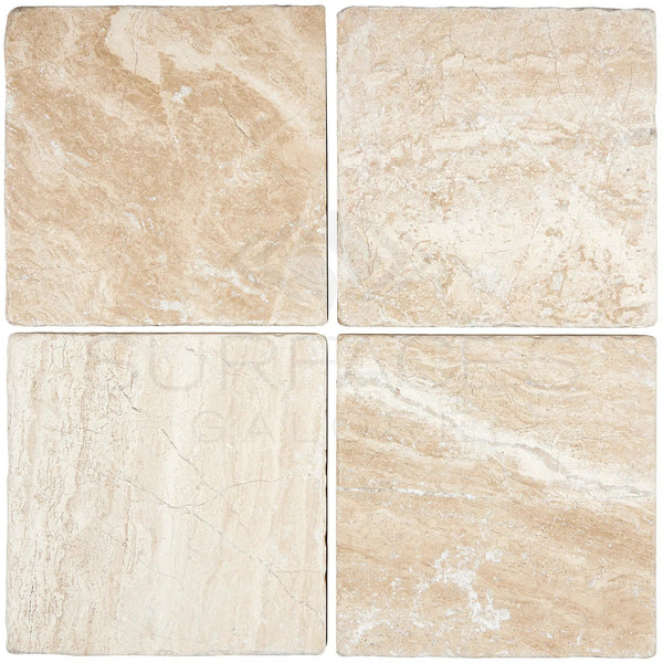 Diano Royal (Queen Beige) Marble 6X6 Tile Tumbled - SurfacesGalore