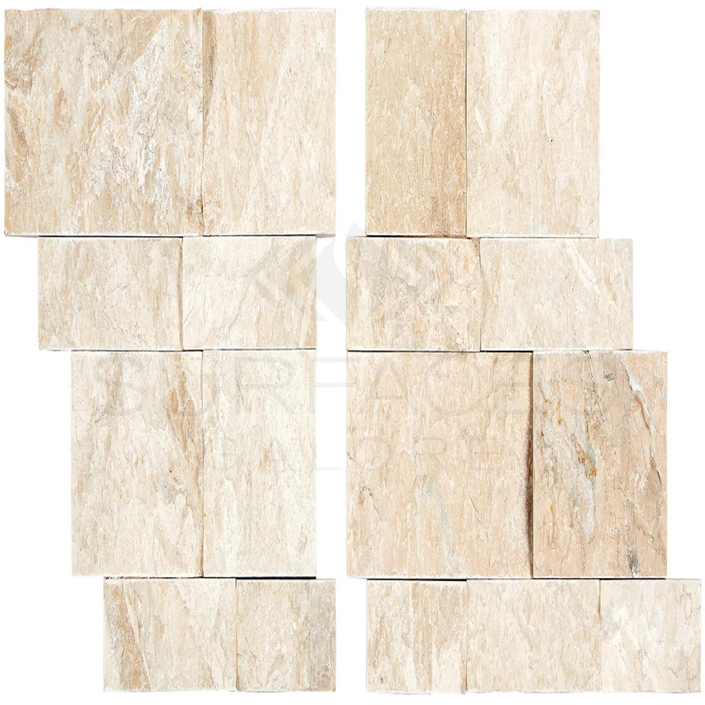 Diano Royal (Queen Beige) Marble Ledger - Panel ("Z" Split - Panel) - CORNER Mosaic Split - Faced - SurfacesGalore