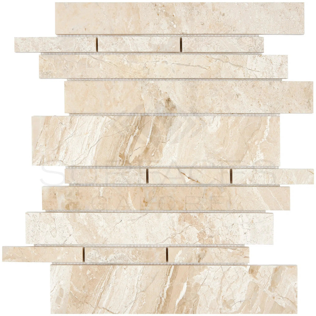 Diano Royal (Queen Beige) Marble Manhattan (Random - Strip) Mosaic Polished - SurfacesGalore