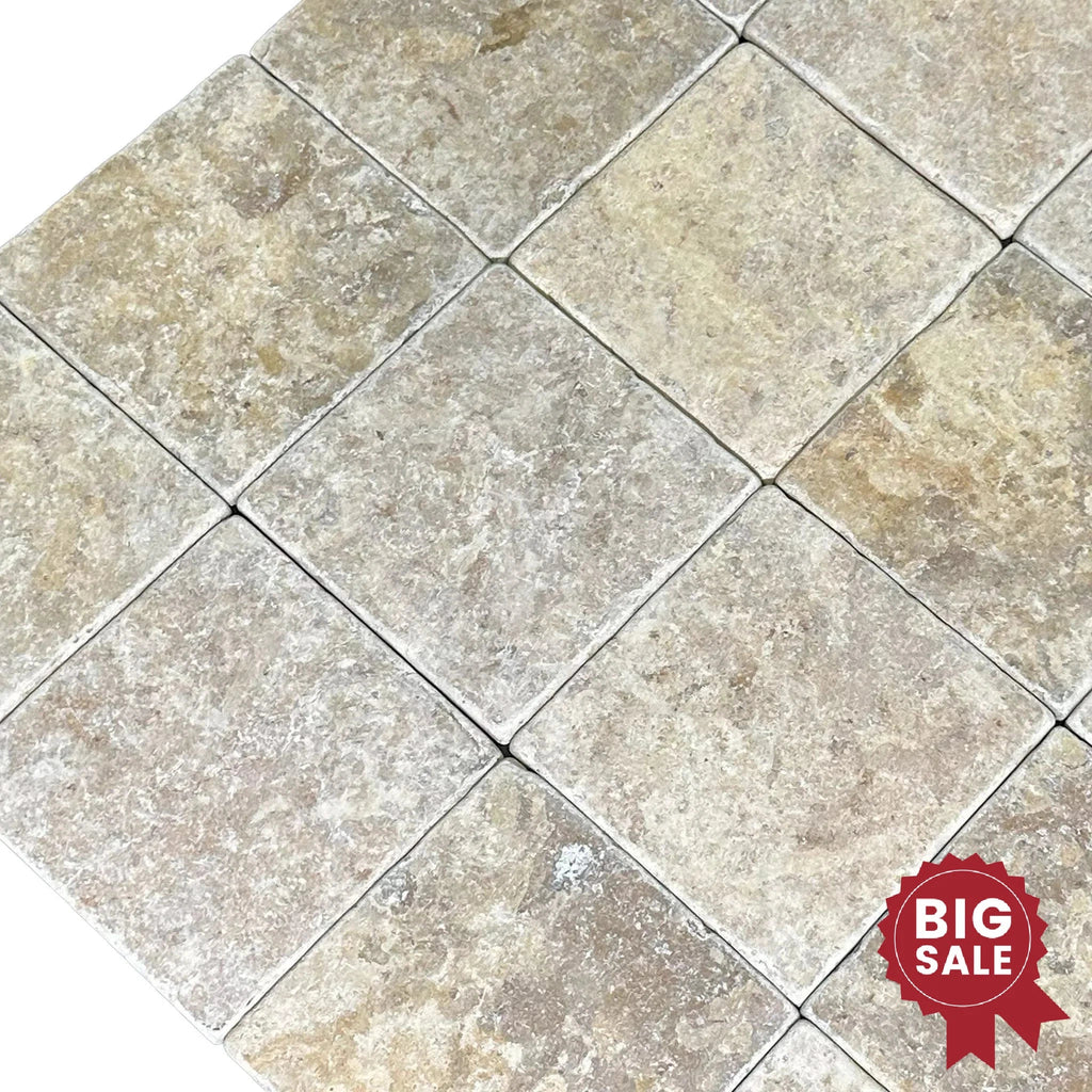 Dore Reale Light (Golden Beige) 6X6 Tumbled Tile 100 Sq.Ft. - Discounted, Marble/Travertine Clearance Sale - SurfacesGalore