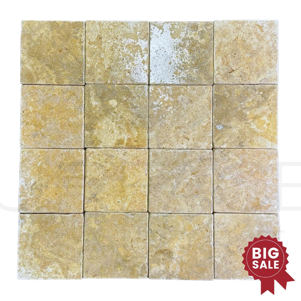 Dore Reale Light (Golden Beige) 6X6 Tumbled Tile 100 Sq.Ft. - Discounted, Marble/Travertine Clearance Sale - SurfacesGalore