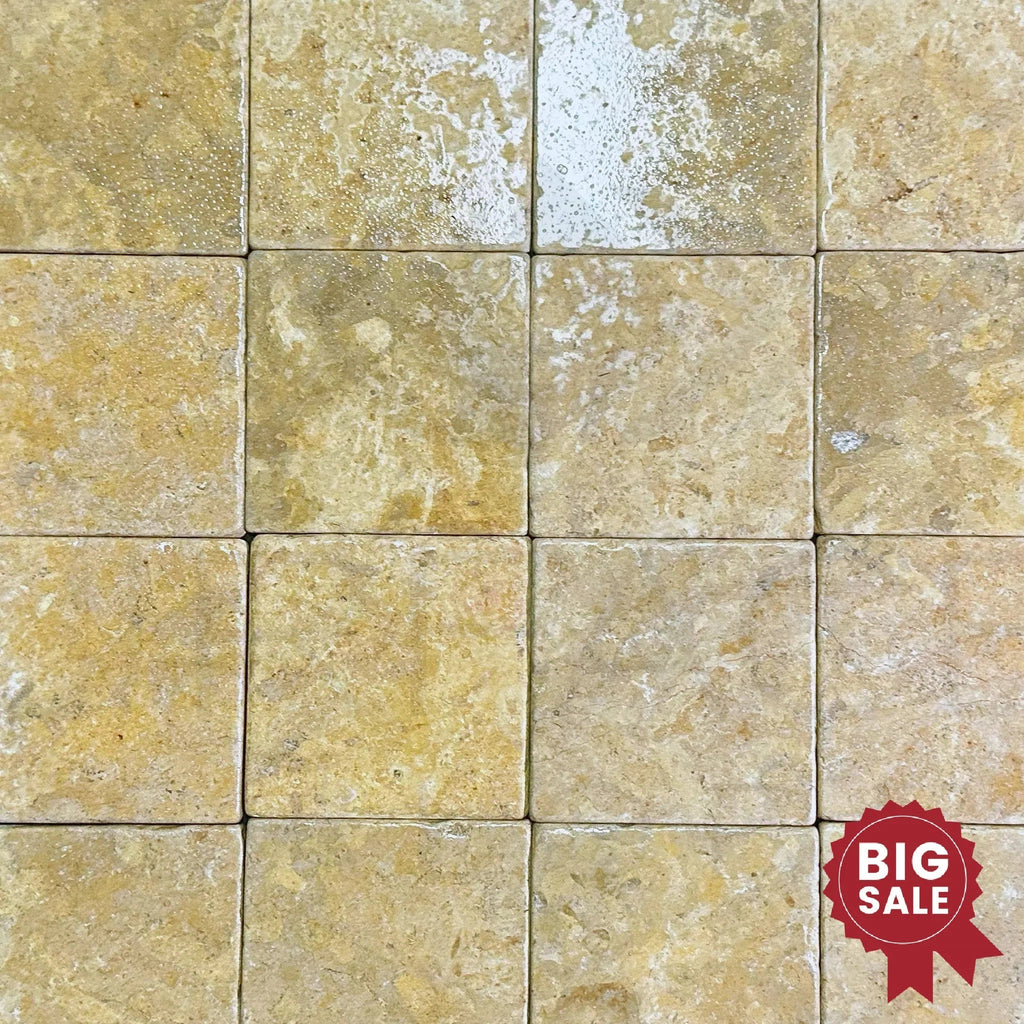 Dore Reale Light (Golden Beige) 6X6 Tumbled Tile 100 Sq.Ft. - Discounted, Marble/Travertine Clearance Sale - SurfacesGalore