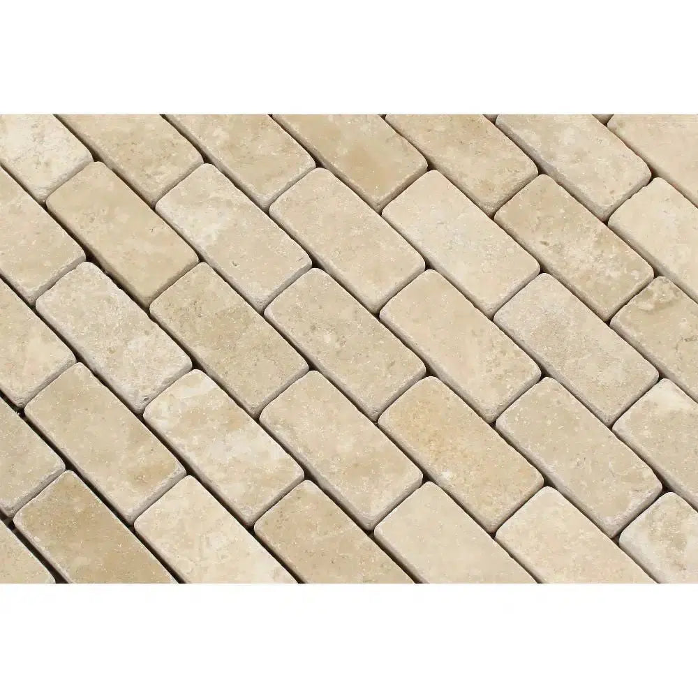 Durango/Paredon (Mexican) 1X2 Brick Mosaic Travertine Tumbled - SurfacesGalore