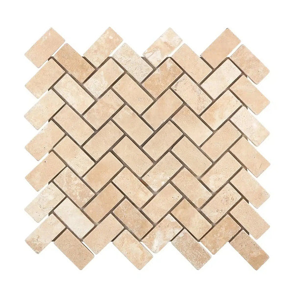 Durango/Paredon (Mexican) 1X2 Herringbone Mosaic Travertine Tumbled