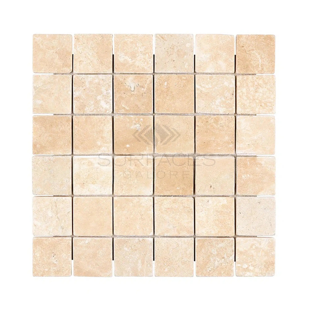 Durango/Paredon (Mexican) 2X2 Brick Mosaic Travertine Tumbled - SurfacesGalore