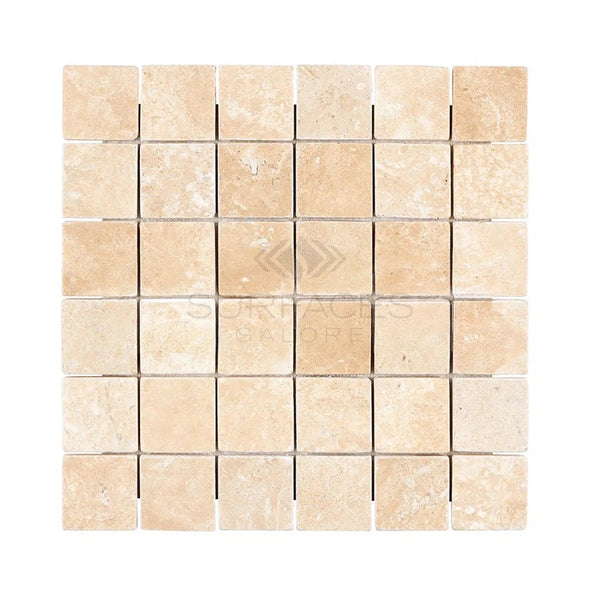 Durango/Paredon (Mexican) 2X2 Brick Mosaic Travertine Tumbled - SurfacesGalore