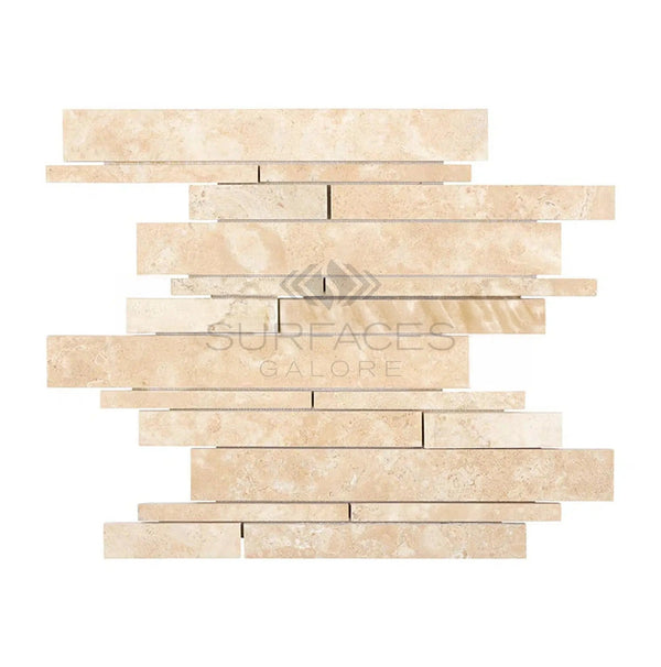 Durango/Paredon (Mexican) Random Strip (Manhattan / Waterfall) Mosaic Travertine Honed - SurfacesGalore