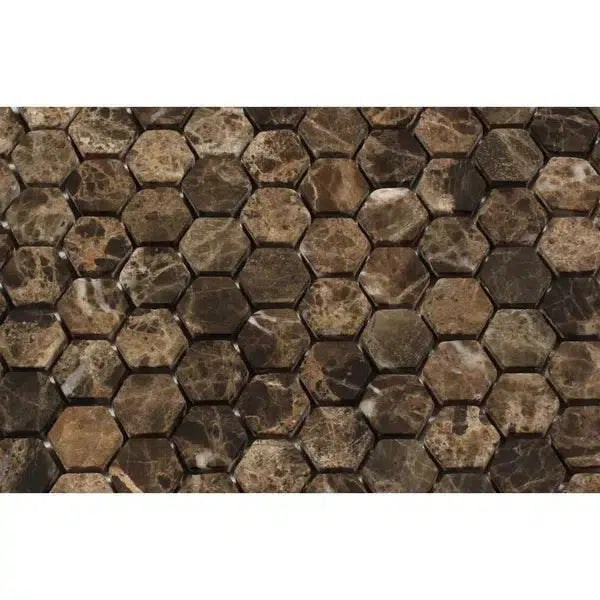 Emperador Dark Marble 1" Hexagon Mosaic Tumbled