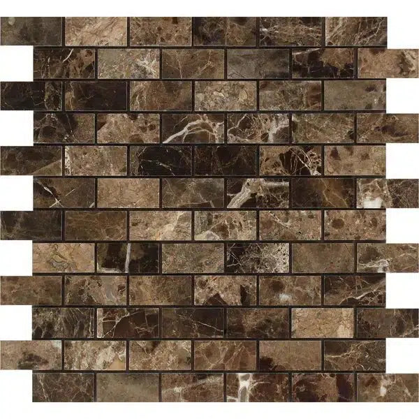 Emperador Dark Marble 1X2 Brick Mosaic Polished