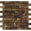 Emperador Dark Marble 1X2 Brick Mosaic Tumbled