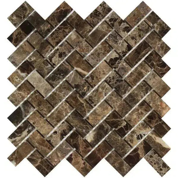 Emperador Dark Marble 1X2 Herringbone Mosaic Polished