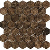 Emperador Dark Marble 2" Hexagon Mosaic Tumbled