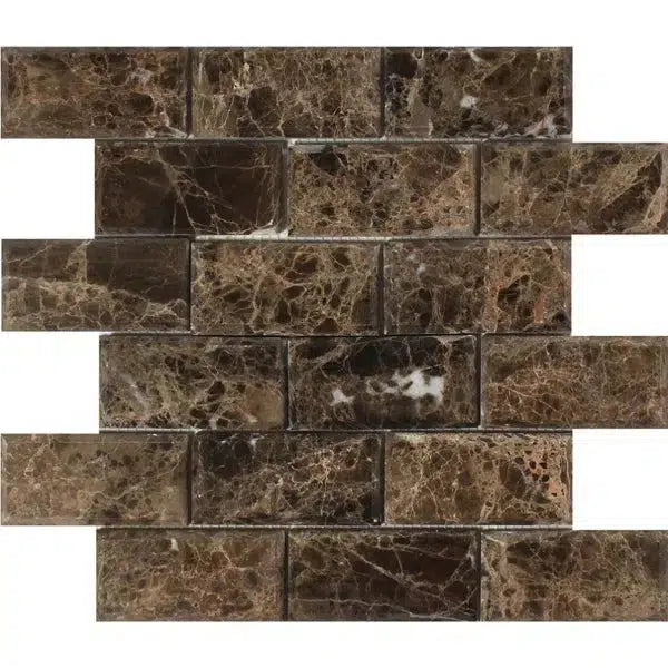 Emperador Dark Marble 2X4 Brick Deep-Beveled Mosaic Polished