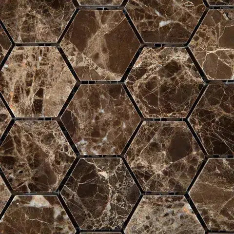 Emperador Dark Marble 3" Hexagon Mosaic Polished