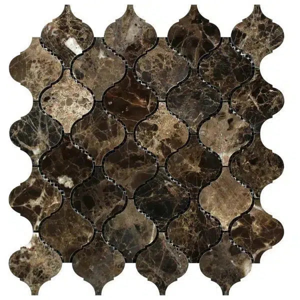 Emperador Dark Marble 3 inch Lantern (Arabesque / Moroccan / Baroque) Mosaic Polished