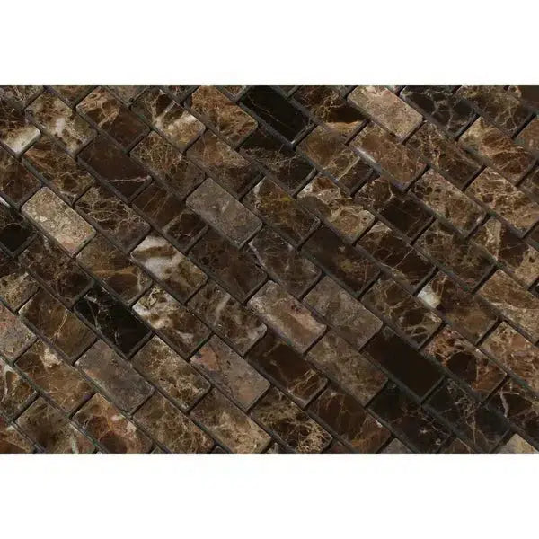 Emperador Dark Marble 5/8X1 1/4 Mini-Brick Mosaic Polished