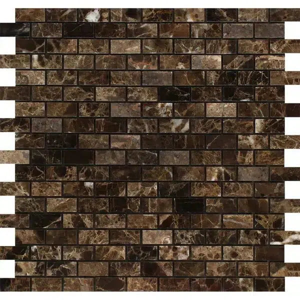 Emperador Dark Marble 5/8X1 1/4 Mini-Herringbone Mosaic Polished