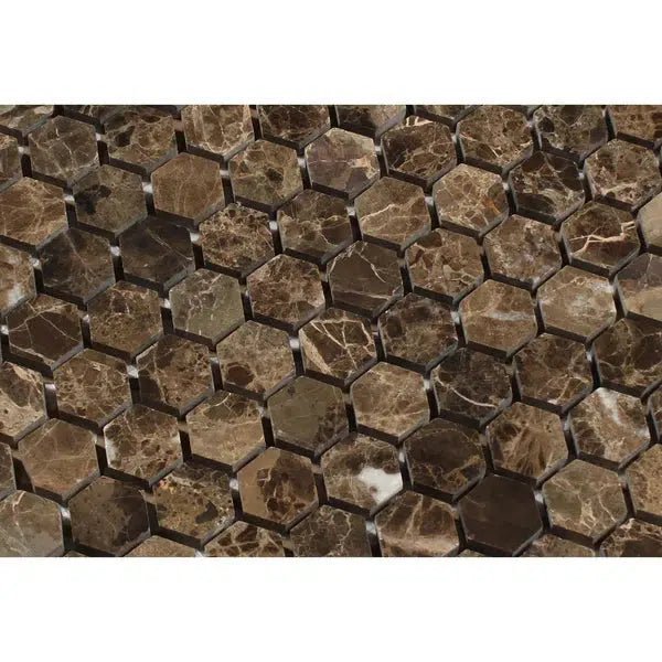 Emperador Dark Premium Marble 1X1 Hexagon Mosaic Polished - SurfacesGalore