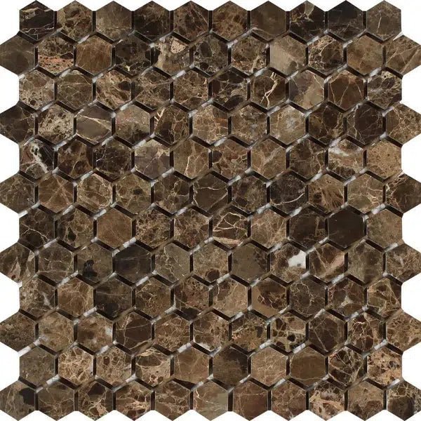 Emperador Dark Premium Marble 1X1 Hexagon Mosaic Polished - SurfacesGalore