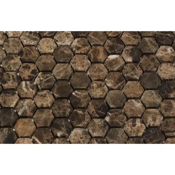 Emperador Dark Premium Marble 1X1 Hexagon Mosaic Tumbled - SurfacesGalore