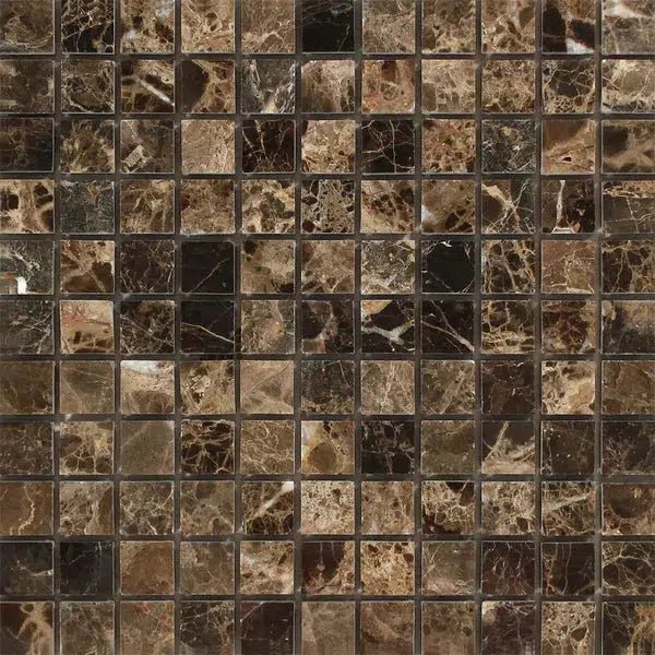 Emperador Dark Premium Marble 1X1 Mosaic Polished - SurfacesGalore