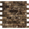 Emperador Dark Premium Marble 1X2 Brick Mosaic Polished - SurfacesGalore