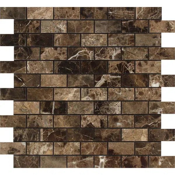 Emperador Dark Premium Marble 1X2 Brick Mosaic Polished - SurfacesGalore