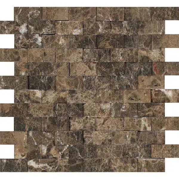 Emperador Dark Premium Marble 1X2 Brick Mosaic Split - Faced - SurfacesGalore