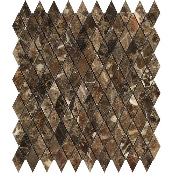 Emperador Dark Premium Marble 1X2 Diamond / Rhomboid Mosaic Polished - SurfacesGalore